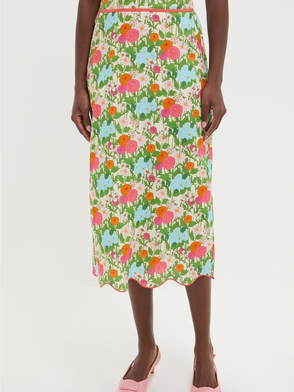 Tuckernuck Floral Midi Skirt in Green, Pink and Blue